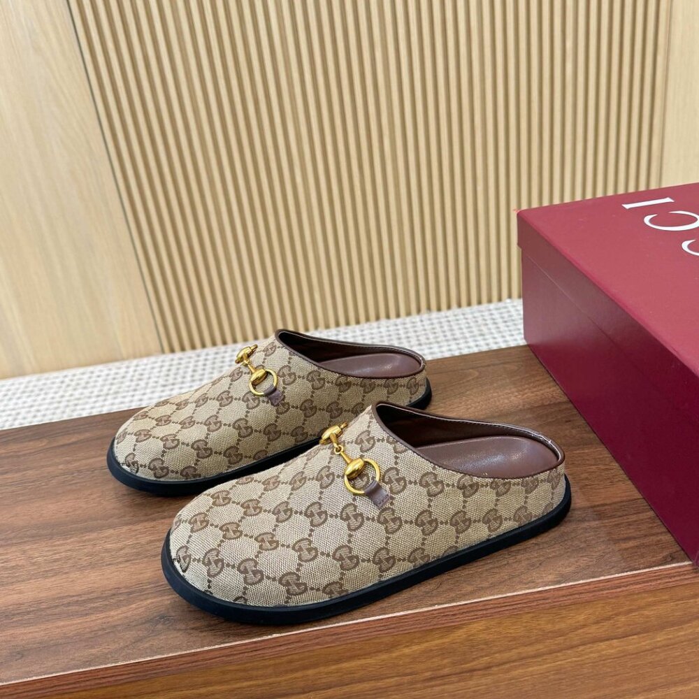 Gucci Beige Monogram Clogs